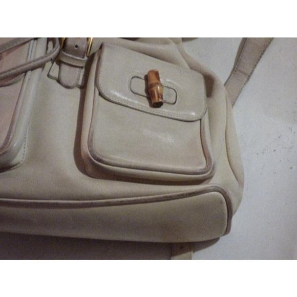 Gucci And Bamboo Handle White Leather Backpack - Picture 5 of 12